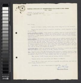 Carta nº 389, datada de 12 de abril de 1971, assinada por Aristides Pereira e dirigida a Pedro Pires