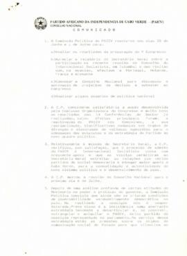 Comunicado do Conselho Nacional do PAICV