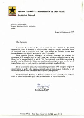 Carta do Presidente do PAICV ao Primeiro Secretário do PS Senegalês, Mr. Tanor Diene