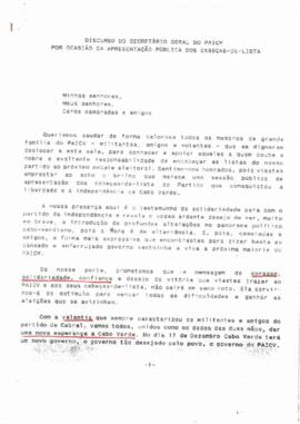 Discurso do Secretário Geral do PAICV por ocasião da apresentação pública dos cabeças-de-lista