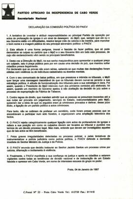 Declaração da comissão política do PAICV - Secretariado nacional