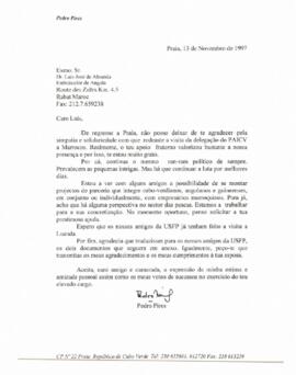 Carta do Presidente do PAICV ao Embaixador de Angola em Rabat, Luís José de Almeida
