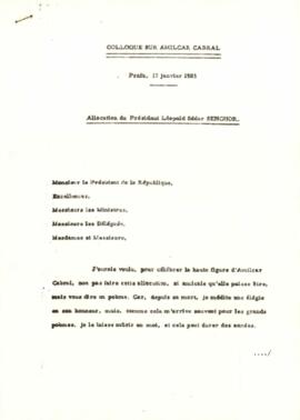 Colloque sur Amílcar Cabral, allocution du Président Leópold Sédar Senghor