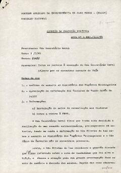 Ata nº 1 Ext./III/84, do Conselho Nacional do PAICV