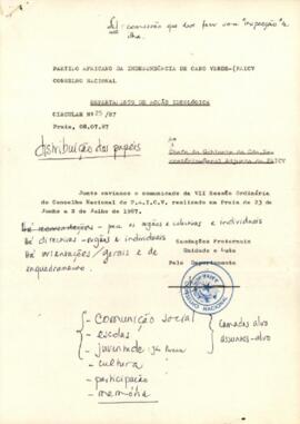 Comunicado da VII Sessão Ordinária do  Conselho Nacional  do PAICV