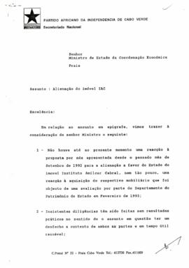 Carta do Secretário Geral do PAICV, Camarada Pedro Pires ao Ministro de Estado da Coordenação Económica