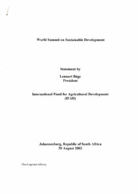 World Summit on Sustainable Development , Statement by Lennart Bage President