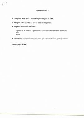 Memorando nº 3 -   Congresso do PAICV:  Nível de representação do MPLA