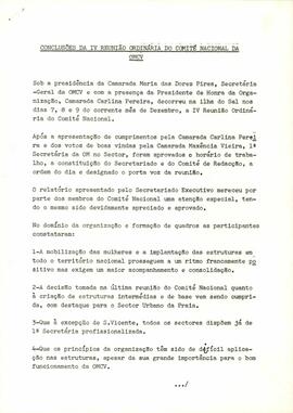 Conclusões da IV Reunião Ordinária do Comité Nacional da OMCV