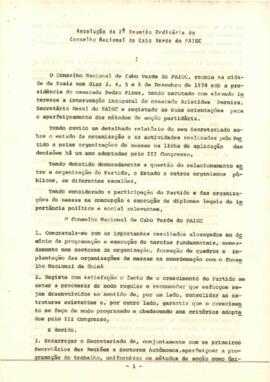 Resolução da 2ª Reunião Ordinária do Conselho Nacional de Cabo Verde do PAIGC