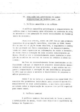 Relatório de atividade do triénio: Balanço contas e breve caracterização de aspectos de Política financeira Nacional e Internacional