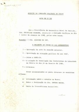Ata nº1/88 da reunião da Comissão Política do PAICV