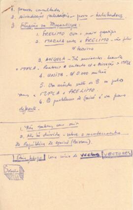 Notas manuscritas do Comandante Pedro Pires, sobre assuntos diversos