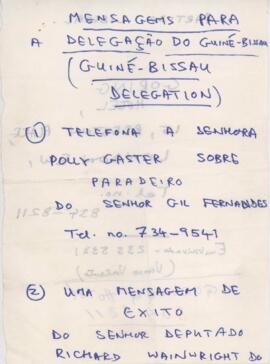 Mensagem para a Delegação da Guiné-Bissau