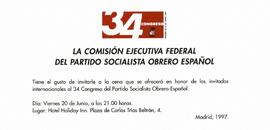 Convite da "Comisión Executiva del Partido Socialista Obrero Español"