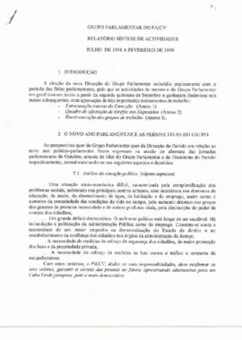 Relatório síntese de atividades de julho 1998 a fevereiro 1999, do Grupo Parlamentar do PAICV