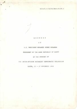 The Inter-African Socialist Democratic Colloquium: Address of  H.S. President Mohamed Hosni Mubarak, President of the Arab Republic of Egypt