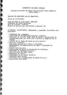 Relatório das deslocações dos deputados as várias localidades do círculo eleitoral de Santo Crucifixo, São Pedro Apostolo (Santo Antão) e das respetivas reuniões, por Jorge Morais Monteiro