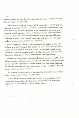 Mensagem das FARP, lida pelo Camarada Pedro Pires, membro CEL do PAIGC e do Conselho de Guerra e Comissário Adjunto das Forças Armadas