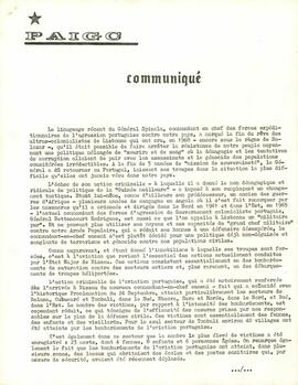 Communiqué des Services d'Information du PAICG, 29 octobre 1973