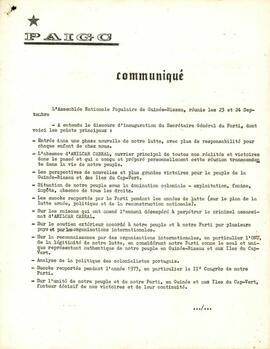 Communiqué du Secrétaire Général du PAIGC, Aristides Pereira, 2 octobre de 1973