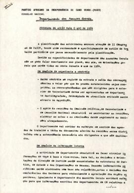 Programa de ação do Departamento dos Assuntos Gerais para o ano de 1984