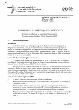Sommet Mondial sur la Société de l'information: Information a l'intention des participants