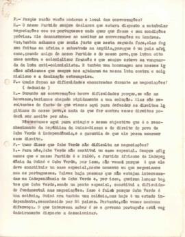 Guião da entrevista concedida pelo Comandante Pedro Pires por ocasião das conversações sobre a independência da Guiné e de Cabo Verde