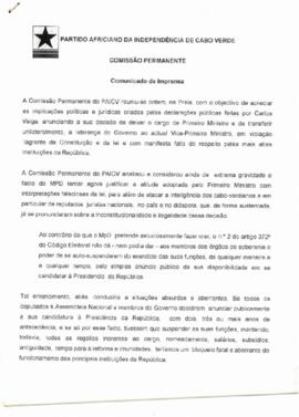 Comunicado de imprensa da Comissão Permanente do PAICV