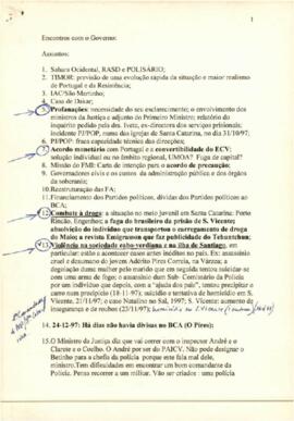 Assuntos tratados no encontro com o Governo