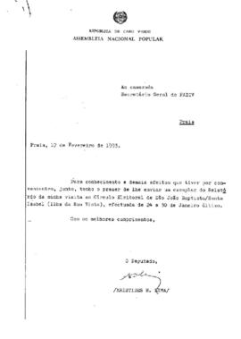 Relatório de visita ao Círculo Eleitoral de São João Batista -Santa Isabel, pelo deputado Aristides Lima