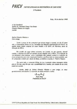 Carta do Presidente do PAICV ao Primeiro Ministro Angolano, Fernando França Van-Dúnen