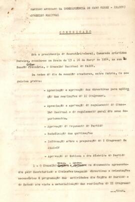 Comunicado do Conselho Nacional do PAICV