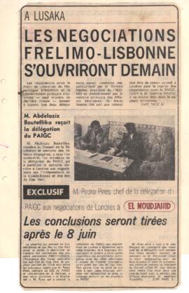 Mr. Pedro Pires, chef de la délégation do PAIGC aux négociations de Londres à  EL MOUDJAHID: Les conclusions  seront tirées après le 8 juin. Interview recueille par Halim NOKDAD