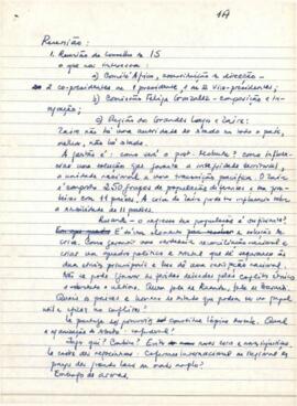 Notas manuscritas relativas à reunião da Internacional Socialista