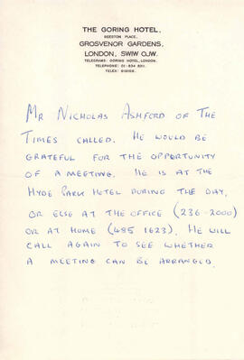 Message from Mr. Nicholas Ashford of the Times Called