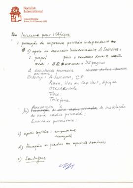 Manuscritos do Comandante Pedro Pires, por ocasião do encontro do Conselho da Internacional Socialista, em Roma, de 21 a 22-01-1997